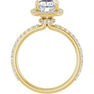 14K Yellow 7 mm Cushion Forever One™ Moissanite & 1/3 CTW Diamond Engagement Ring
